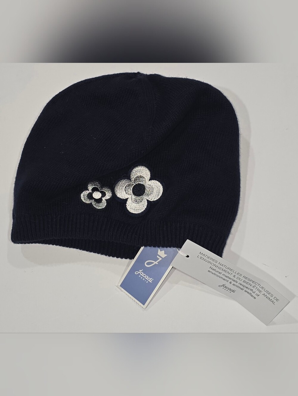 Jacadi Navy Floral Embroidered Beanie